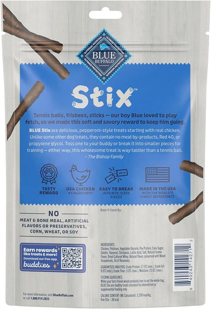Blue Buffalo Stix Natural Soft Moist Dog Treats Chicken Recipe Bag