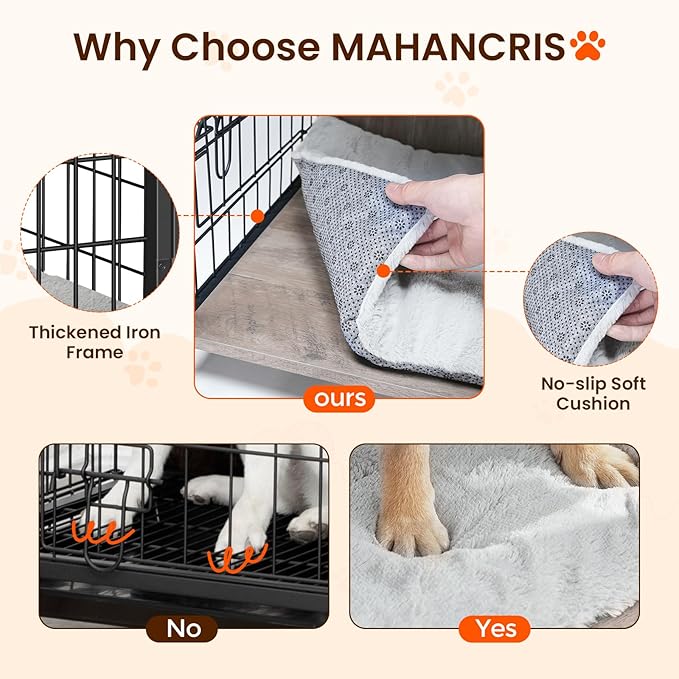 MAHANCRIS Dog Crate Furniture with Cushion, Wooden Dog Kennel with Double Doors, Heavy Duty Dog Cage for Small/Medium/Large Dogs, Indoor Dog House End Table, 39.4" L, Greige DCHG10701