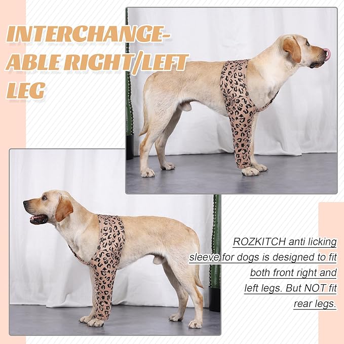 ROZKITCH Leg Sleeve for Dogs to Prevent Licking Front Right Left Leg, Pet Prevent Licking Wound Elbow Knee Protector, Dog Recovery Suit for Sprain ACL CCL Arthritis Joint Care Brown L