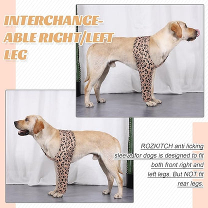 ROZKITCH Leg Sleeve for Dogs to Prevent Licking Front Right Left Leg, Pet Prevent Licking Wound Elbow Knee Protector, Dog Recovery Suit for Sprain ACL CCL Arthritis Joint Care Brown L