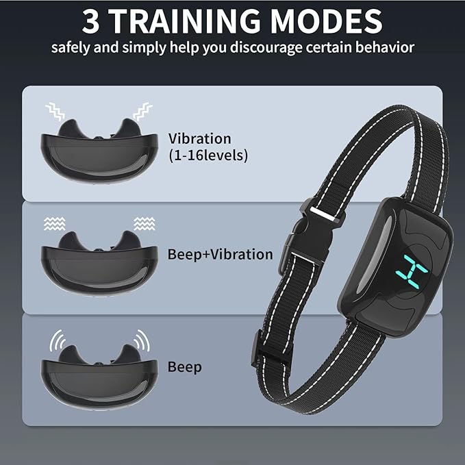 No Shock Vibration Bark Collar for Large & Medium Dogs - Safe & Humane Dog Bark Collar with Beep & Vibration, 3 Adjustable Sensitivity Levels, 100% IPX7 Waterproof Dog Training Collar