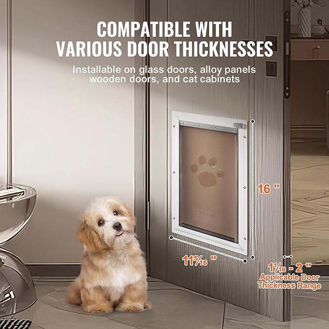 VEVOR Pet Door for Interior and Exterior Doors, Aluminum Frame, Metal Closing Panel and Lock, Strong and Durable Dog Door, Pet Door Suitable for Medium Dogs (White-Medium)