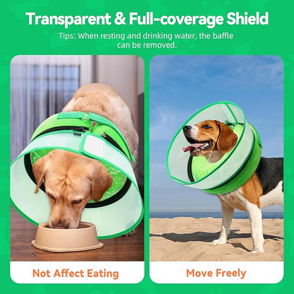 Upgraded Inflatable Dog Cone Collar with Transparent Anti-Licking Shield, Adjustable Elizabethan Collar for Medium Large Dogs, 2-in-1 Design with Detachable Shield and Soft Padding (L, Lime)
