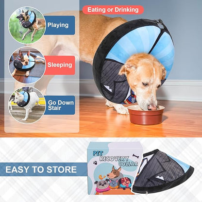 BEAUTYZOO Inflatable Dog Cone Collar, Recovery Dog Cone After Surgery, Adjustable Blow up Dogs Donut Collar, Pet Recovery Collar for Dogs,Black L