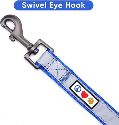 Pawtitas Blue Dog Leash 6 ft Custom ID Lead for Dogs & Puppies Reflective Comfortable Padded Handle Embroidered Name & Phone Number