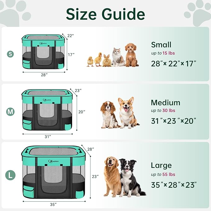 Dog Playpen,Cat Pet Puppy Pen,Portable Playpens for Dogs Indoor Outdoor Travel Camping Use,Foldable Dog Kennel Tent Crate for Rabbit Small Animals with Carrying Case (Green, Large)