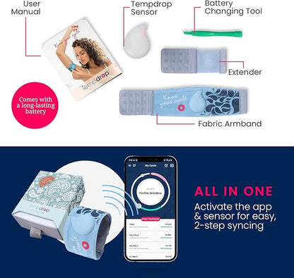 Tempdrop Fertility and Ovulation Tracker –Wearable Basal Body Temperature (BBT) Monitoring Sensor and Fertility Charting App Includes Comfortable Armband (L/XL - 12.5-18.5 Inches)