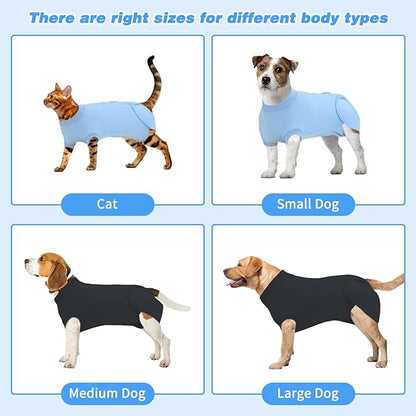 2 Packs Breathable Cotton Dog Recovery Suit for After Neuter Spay Abdominal Wounds Protector, Professional Anti-Licking Onesies for Male Female Pets Surgery Bandages, L Black Blue Pure