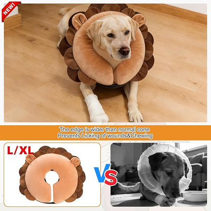 KOOLTAIL Inflatable Dog Cone Collar, Soft Donut E Collar for Dogs After Surgery to Stop Licking Enhanced Alternative, Blow Up Pet Neck Pillow Recovery Adjustable Cone for Dog Cat, Upgrade Size, Lion M