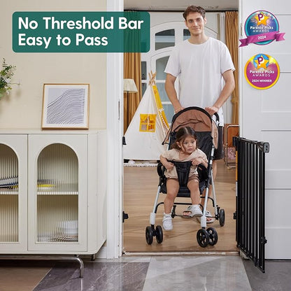 Babelio Baby Gate for Stairs & Doorways, 26-43" W 34" H Extra Tall| No Bottom Bar| Easy Installation| One-handed Operation| Auto-close| Hardware Mount (Drill Needed) Safety Dog/Pet Gate Indoor (Black)