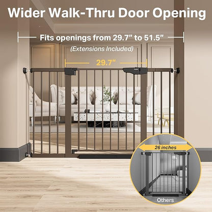 Cumbor Extra Wide Baby & Pet Gate Set, 29.7-51.5" & 36.6-59" Gates with Dual-Lock, Auto-Close, One-Hand Operation for Stairs, Hallways & Doorways