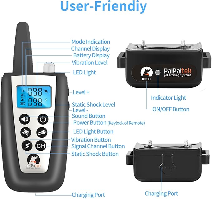 PaiPaitek Automatic Bark Collar with Remote for Large Dog, Up to 3300ft Range Bark and Training Collar Combo, 100% Waterproof Dog Bark Shock Collar with Flashlight
