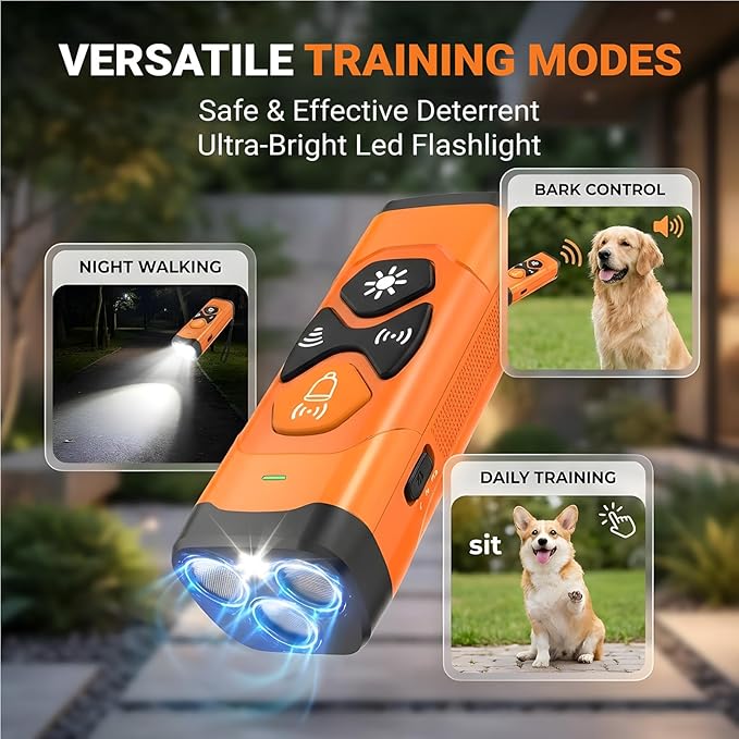 Dog Barking Deterrent Devices with Instant Bark Button - 23ft Range Ultrasonic Anti Barking Device for Dogs - Safe & Humane Rechargeable Behavior Training Tool for Indoor Outdoor Use