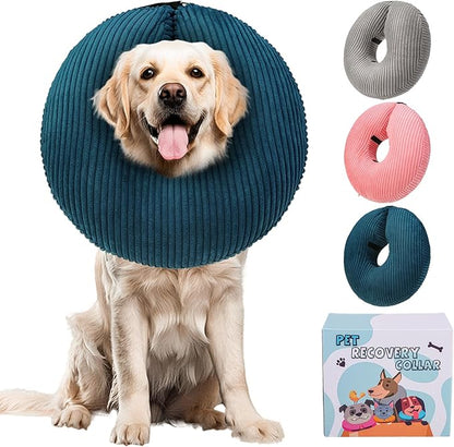 BINGPET Inflatable Dog Cone Collar Alternative After Surgery,Soft Recovery Cone for Dogs to Stop Licking,Dogs Blow up Protective Neck Donut ECollars Adjustable for Large Medium Small Pet, Navy Blue L