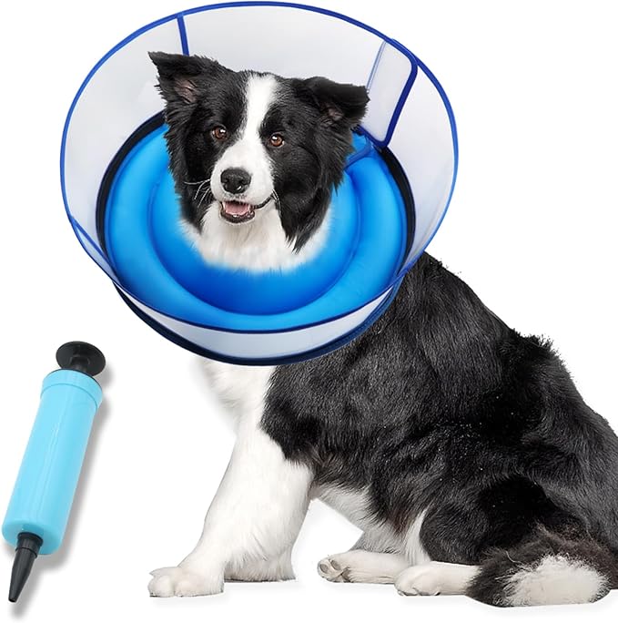 Upgraded Inflatable Dog Cone Collar for Dogs After Surgery,Adjustable Soft Elizabethan Collar for Medium Large Dogs,Comfortable Dual-Ring Dog Cone with Detachable Transparent Anti-Licking Shield（L）