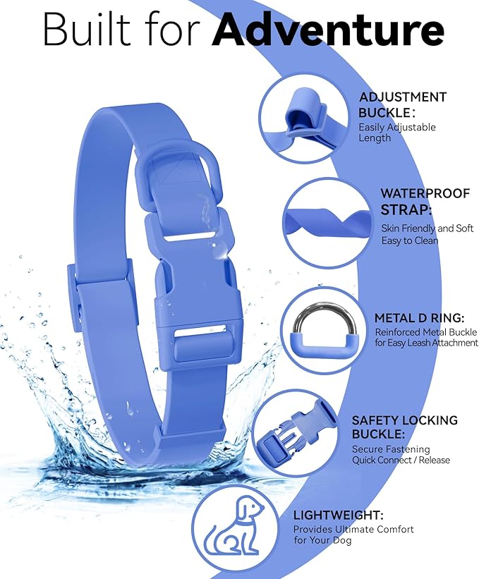 Waterproof Dog Collar, Rubber Adjustable Collars with Quick Release Buckle, Odor-Resistant, Easy to Clean Pet Collars for Small Medium or Large Dogs (Blue, S 9.5-14.1 inch)