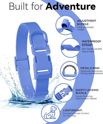 Waterproof Dog Collar, Rubber Adjustable Collars with Quick Release Buckle, Odor-Resistant, Easy to Clean Pet Collars for Small Medium or Large Dogs (Blue, S 9.5-14.1 inch)