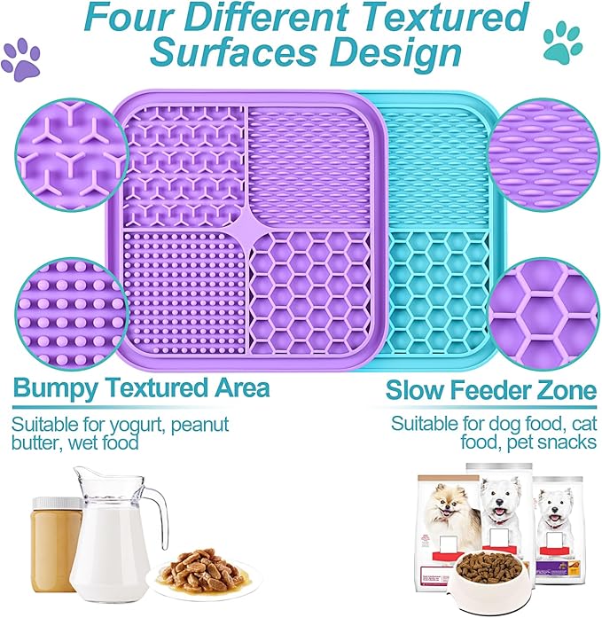 2PCS Licking Mat for Dogs with Suction Cups, Premium Lick Pad for Anxiety Relief, Slow Feeder Dog Bowls, Perfect for Bathing, Grooming and Training