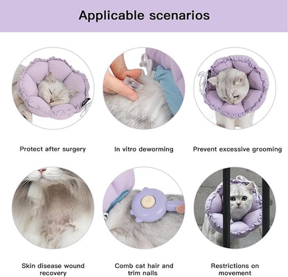 H HIDREAM Soft Cat Cone Collar， Cute Adjustable Cat Recovery Collar，Elizabethan e Collar that can Protect Head and Foot Wounds，Purple Flower All-Season Style