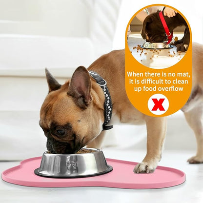 Ptlom Silicone Pet Placemat for Dogs and Cats, Non-Slip Waterproof Dog Feeding Bowl Mats for Food and Water, Small Medium Large Pet Puppy Tray Mat Prevent Residues from Spilling onto The Floor, Pink