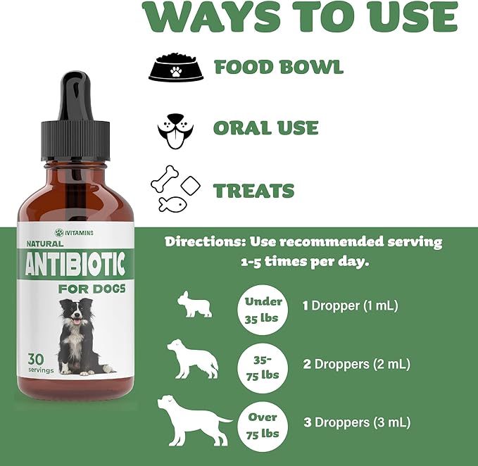 Natural Dog Antibiotics - Antibiotics for Dogs - Yeast Infection Treatment for Dogs - Dog Yeast Infection Treatment - Itch Relief - 1 fl oz - Bacon Flavor