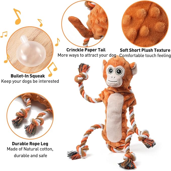 Sedioso Dog Tug Toys, Stuffed Animal Dog Chew Toy, Cute Puppy Squeaky Dogs Plush Toys with Crinkle Paper for Small, Middle, Large Breed
