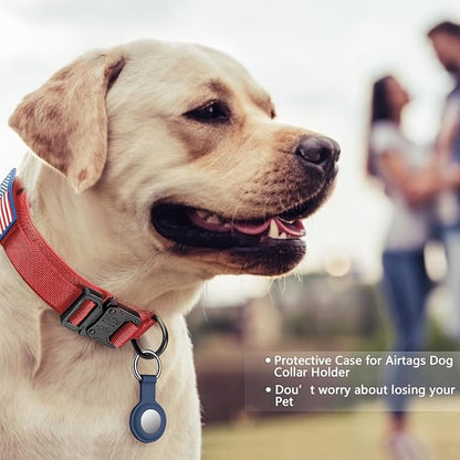 DAGANXI Tactical Dog Collar, Adjustable Military Training Nylon Dog Collar with Control Handle and Heavy Metal Buckle for Medium and Large Dogs, with Patches and Airtags Case (Red, XL)