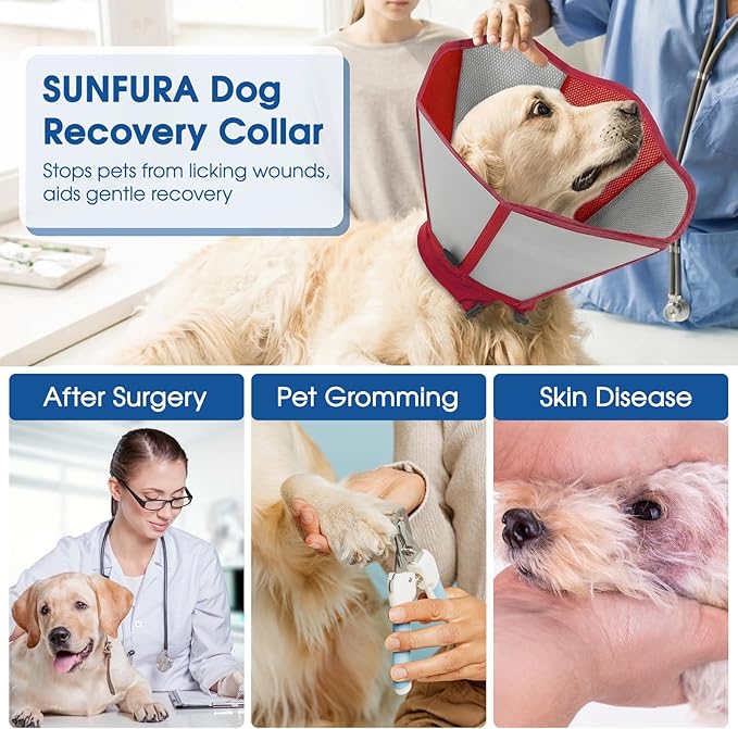 Cone for Dogs, Soft Dog Cone for Medium Large Dogs, Dog Cones Collar After Surgery to Stop Licking, Adjustable Pet Cones Alternative with Double-Layer Design, Red L