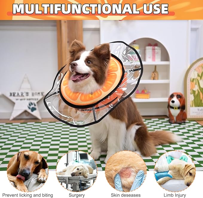 KOOLTAIL Inflatable Dog Cone Collar, Soft Donut E Collar for Dogs After Surgery to Stop Licking Enhanced Alternative, Blow Up Pet Neck Pillow Recovery Adjustable Cone for Dog Cat,Orange M