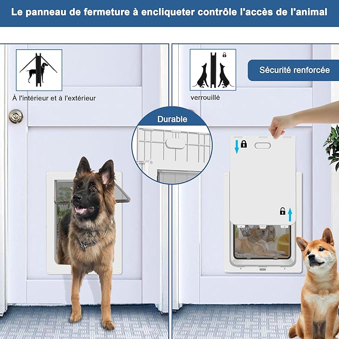 CEESC Dog Door for Pets Up to 45 lb, Weatherproof Pet Door for Cats and Dogs, Durable, Snap-in Closing Panel Included, Suitable for Interior and Exterior Doors(Medium White)