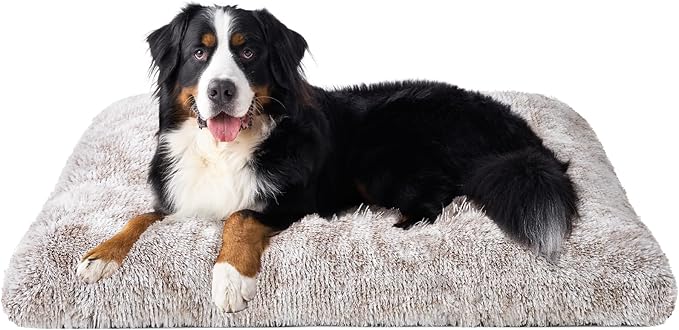 EHEYCIGA Fluffy Dog Crate Bed for Extra Large Dogs, Plush Faux Fur XLP Pad, Calming Anti Anxiety XL Plus Bed for Crate, Washable Soft Warm Dog Mat with Non-Slip Bottom, Brown