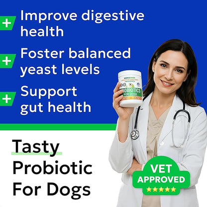 BARK&SPARK Dog Probiotics & Digestive Enzymes (Gut Health) Allergy & Itchy Skin - Pet Diarrhea Gas Treatment Upset Stomach Relief, Digestion Health Prebiotic Supplement Dog Treats (240Ct Chicken)