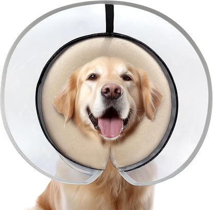 Dog Cone Collar with Enhanced Anti-Licking, Inflatable Dog Cone After Surgery, Adjustable Size with Soft Padding for Small Medium Large Dogs - Pale Yellow/XL