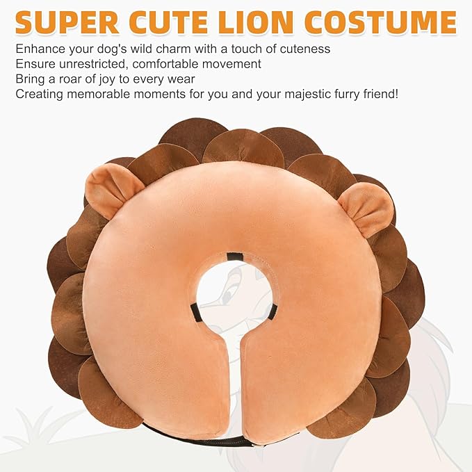 KOOLTAIL Inflatable Dog Cone Collar, Soft Donut E Collar for Dogs After Surgery to Stop Licking Enhanced Alternative, Blow Up Pet Neck Pillow Recovery Adjustable Cone for Dog Cat, Upgrade Size, Lion M