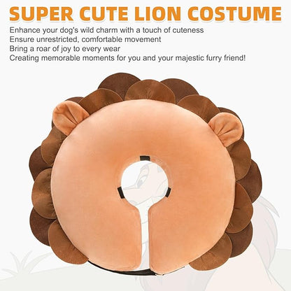 KOOLTAIL Inflatable Dog Cone Collar, Soft Donut E Collar for Dogs After Surgery to Stop Licking Enhanced Alternative, Blow Up Pet Neck Pillow Recovery Adjustable Cone for Dog Cat, Upgrade Size, Lion M