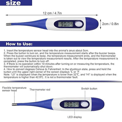 Portable Livestock Pet Thermometer with Electronic Display, Accurate Measurement for Pigs, Cats & Dogs, Included