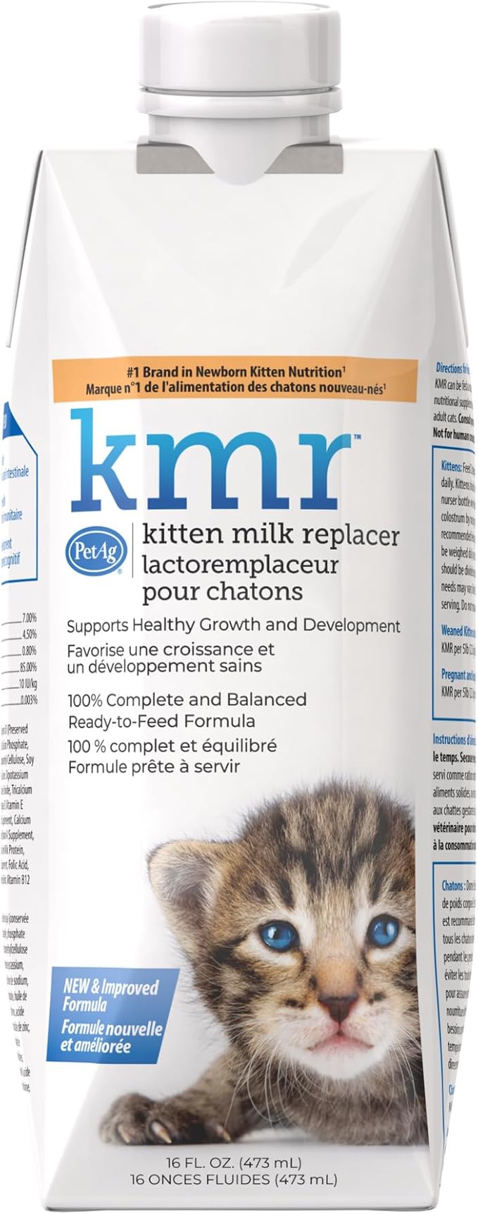 PetAg KMR Kitten Milk Replacer Liquid - 16 oz - Ready-to-Feed Formula with Vitamins for Newborn Kittens to 1 Year - Easy to Digest