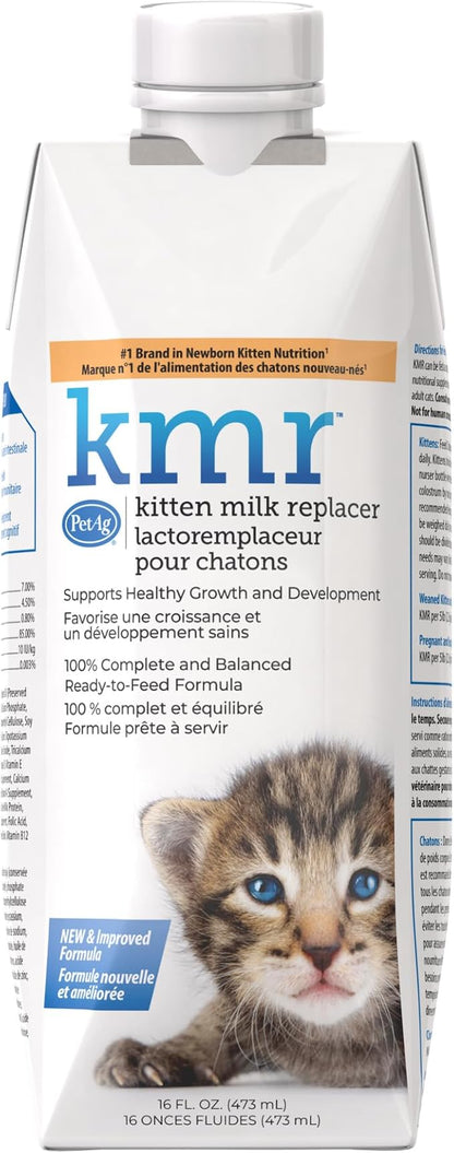 PetAg KMR Kitten Milk Replacer Liquid - 16 oz - Ready-to-Feed Formula with Vitamins for Newborn Kittens to 1 Year - Easy to Digest