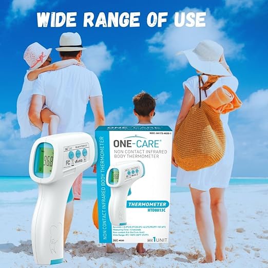 ONE-CARE Digital Infrared Thermometer HTD8813C - Non-Contact, Homedics Thermometer, High Accuracy, Fast Reading, Body & Room Temp, Newborn Baby to Adult, Fever Alarm, Large Display