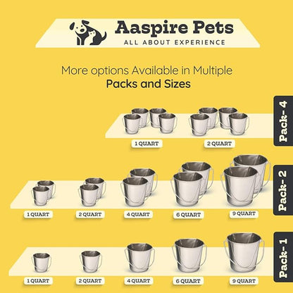 1 Quart Heavy Duty Stainless Steel Round Bucket with Handle | Fits kennel Cage Critter Crates Farm | Food & Water Pail for Small Pets Birds Dog Cat | Livestock Multipurpose use, Pack of 2