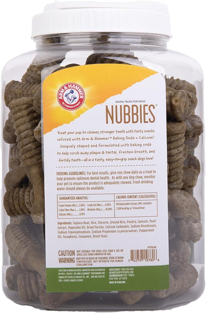 Arm & Hammer for Pets Nubbies Dental Treats Value Size - Baking Soda & Calcium Dog Dental Chews, Helps Scrub Plaque & Tartar While Chewing, Mint Flavor, 62 Count, 52.8 Oz