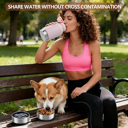 Cibaabo Insulated Dog Water Bottle with 2 Bowls, 32oz Travel Stainless Steel Double Wall Thermos, Portable Pet Dispenser, Gifts for Puppy Small Medium Dogs Walking Hiking and Camping