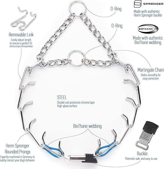 Herm Sprenger Chrome Plated Steel Dog Collar with Quick Release ClicLock Buckle O-Ring Biothane Insert Training Collar Made in Germany (Cerulean Blue, 22in x 3.0mm(Neck Size up to 18-19in))