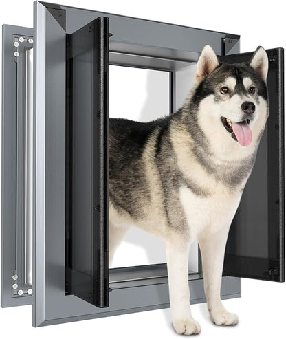 HIDROSIL Dog Door for Wall, Heavy Duty Large Dog Door, Pet Door with Two Sliding Locking Panels, Smoky Gray