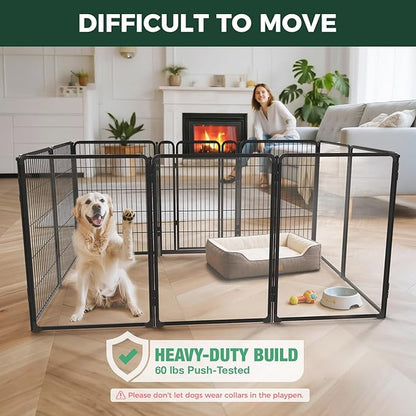 FXW AuraSpace Pro Acrylic & Wire Mesh Indoor Dog Playpen, 40" Height 10 Panels Metal Dog Pen for Medium and Large Dogs, Black│Patented