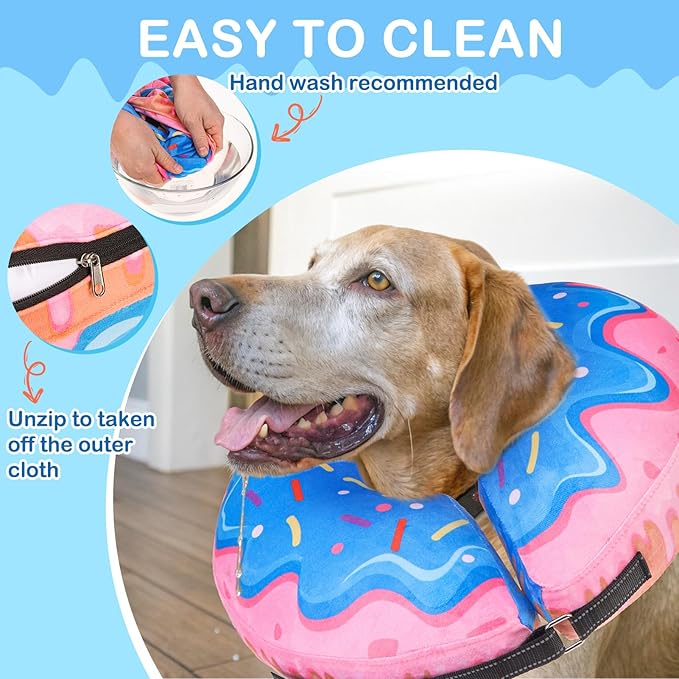 SCENEREAL Dog Cone Alternative After Surgery Donut Collar, Soft Pet Recovery Pillow Collar for Medium Large Dogs, Inflatable Adjustable Neck Collars to Prevent Licking, Donut L