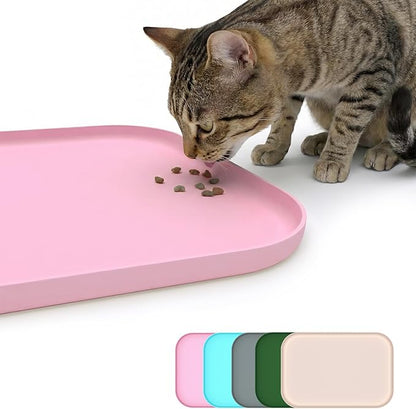 BLESWIN Non-Slip Silicone Dog Food Mat for Food and Water, 18" x 12" Raised Edge Pet Feeding Mat - Waterproof Dog Bowl Mat Easy Clean for Floor Protector,Pink