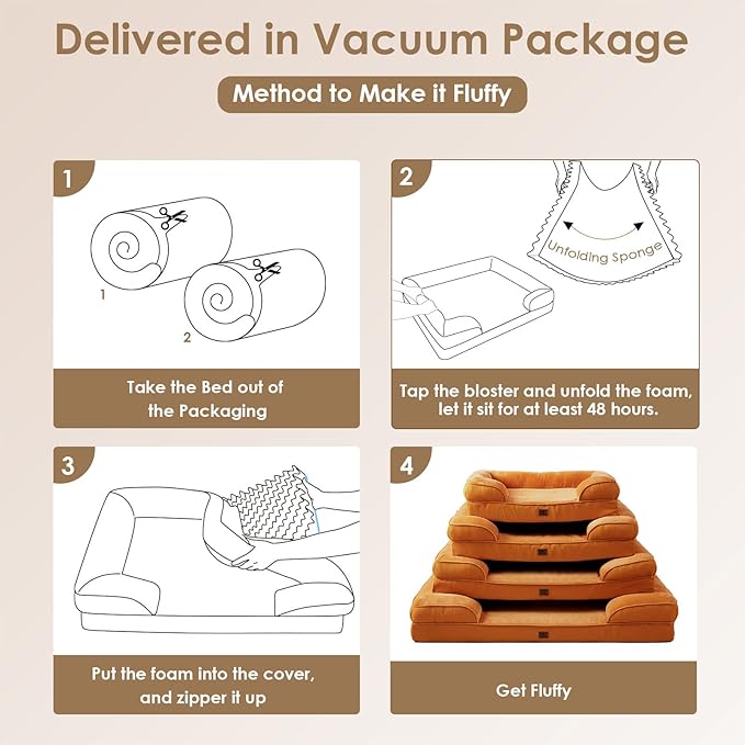 EHEYCIGA Orthopedic Dog Beds for Large Dogs, Waterproof Memory Foam Large Pet Bed with Sides, Non-Slip Bottom and Egg-Crate Foam Dog Couch Bed with Washable Removable Cover,Pumpkin Orange