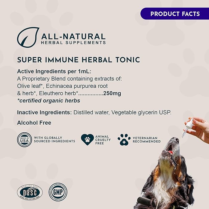 Animal Essentials Super Immune - Dog & Cat Immune Support for Puppies with Olive Leaf Extract & Echinacea, Olive Root for Dogs, Supports Respiratory Health & Overall Wellness - 2 fl oz