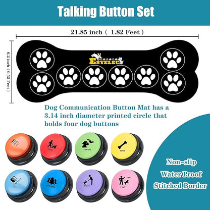 Dog Buttons for Communication Starter Pack 8 Dog Talking Button Set, 30s Voice Recording Speaking Button Pet Speech Training Buzzers with 30 Scene Stickers and Dog Button Mat for Animal Training